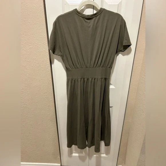 Everlane The Organic Cotton Waisted Dress Olive color Midi , size Small - Picture 8 of 11